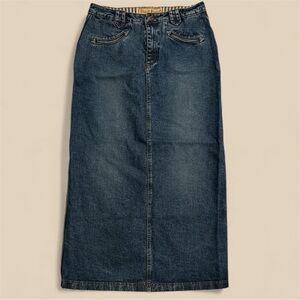 Desert Diva-Western Girl Classic Blue Denim Maxi Skirt: pockets/slit